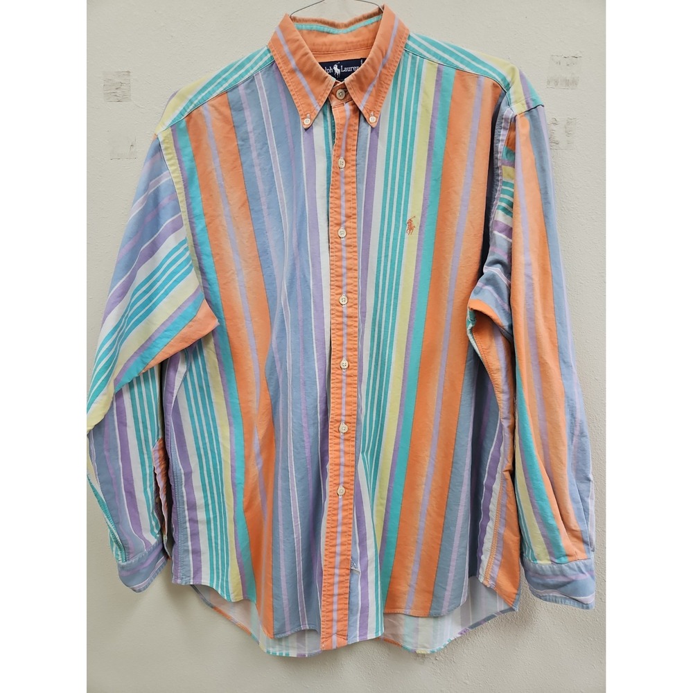 Ralph Lauren Mens Large Shirt Striped Colorful Long Sleeve Runs Big